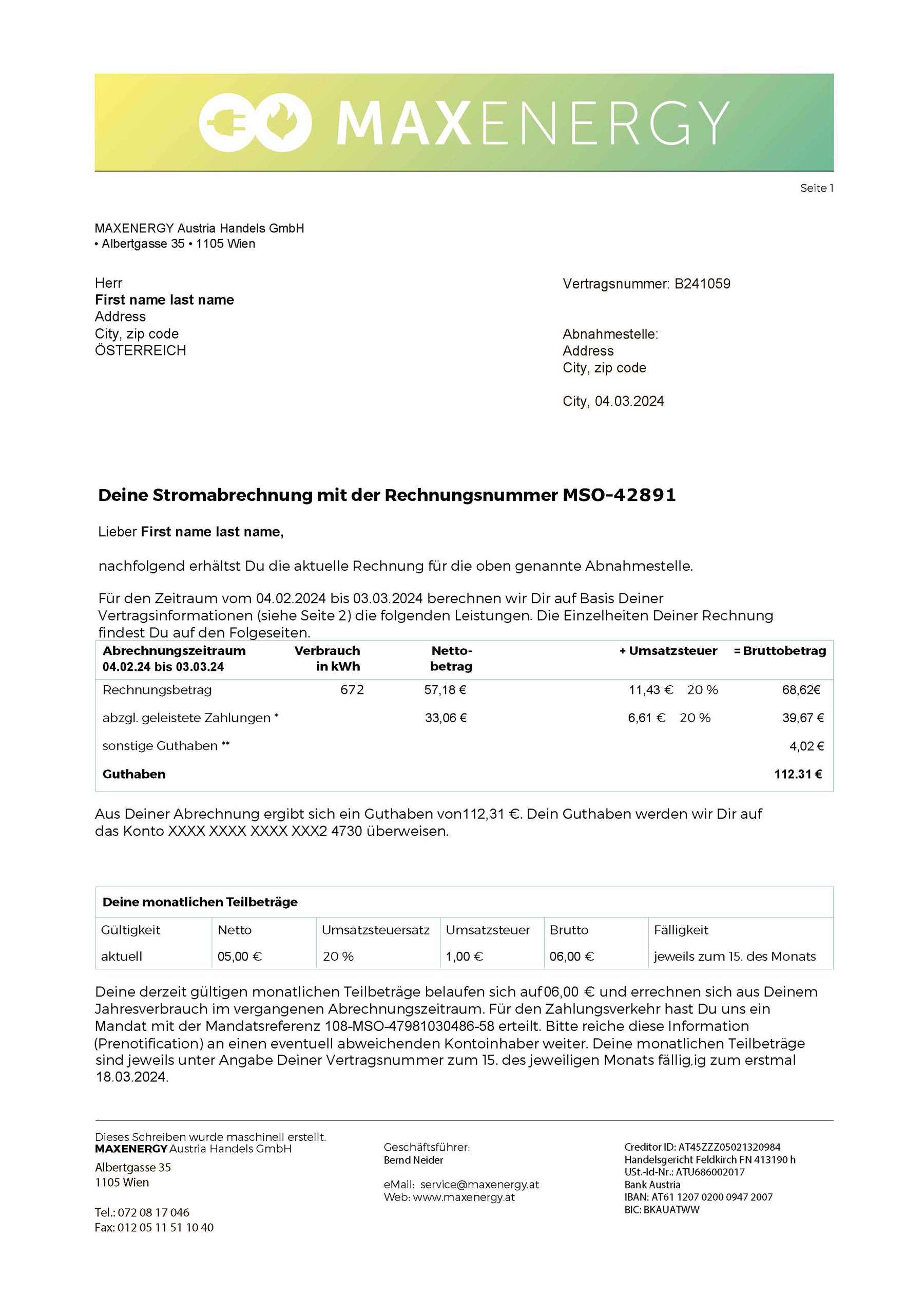 Austria {State} MaxEnergy A4 utility template – download and edit easily