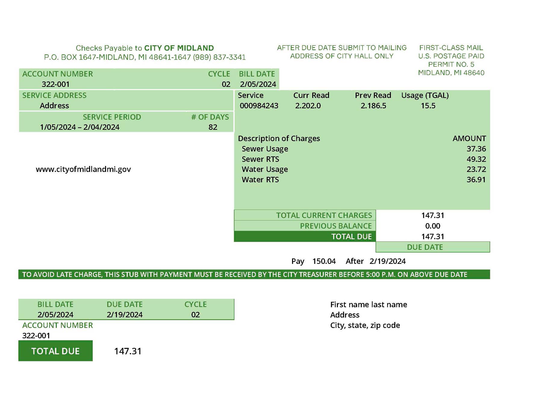 Michigan Water utility bill from Michigan – customizable PDF for address proof
