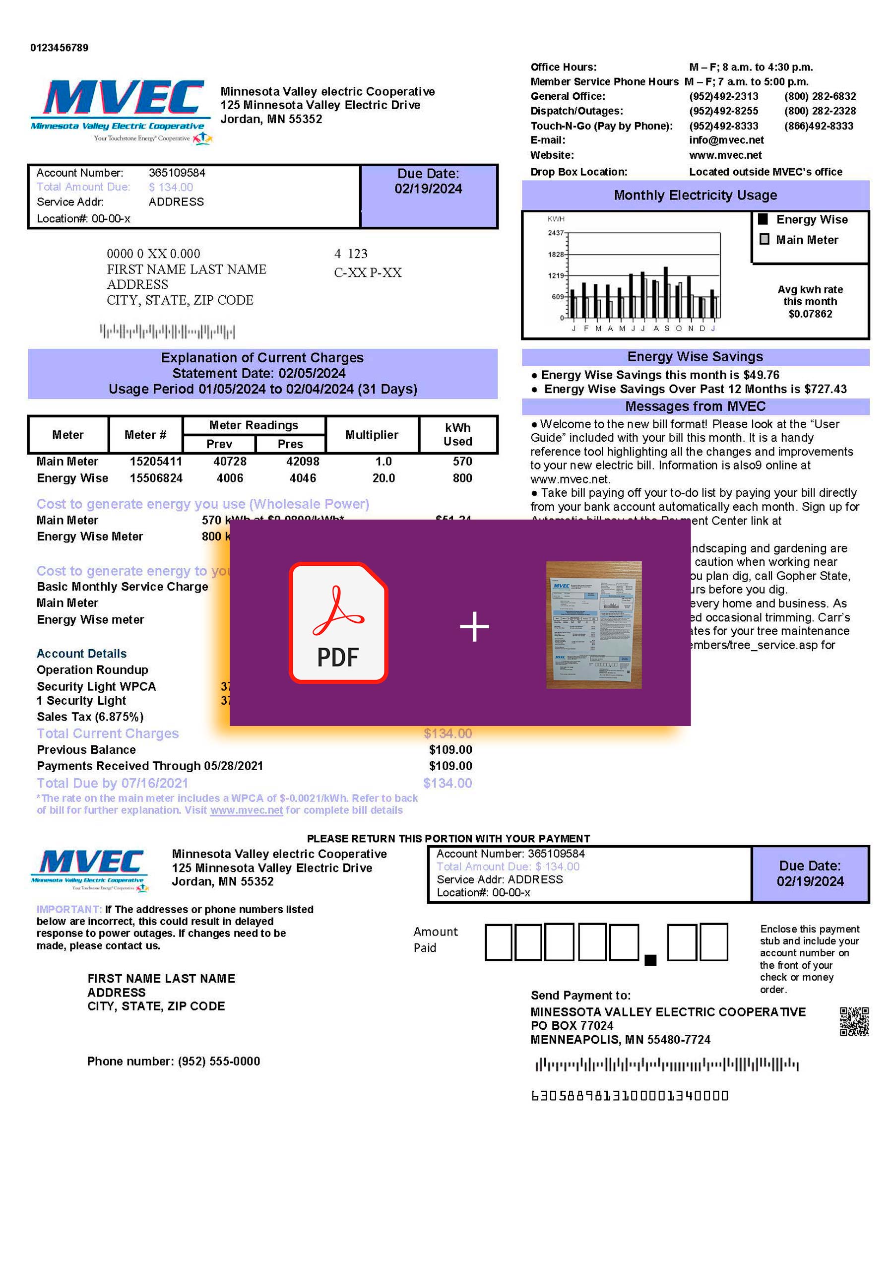 Downloadable {utility type} bill from Valley Electric Cooperative, {State} – banner included