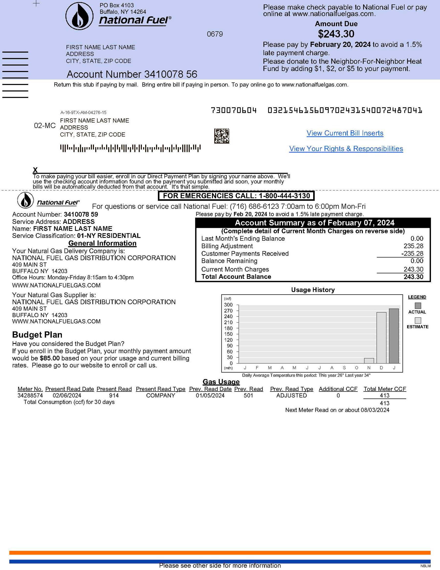 National Fuel Gas utility bill from {State} – customizable PDF for address proof