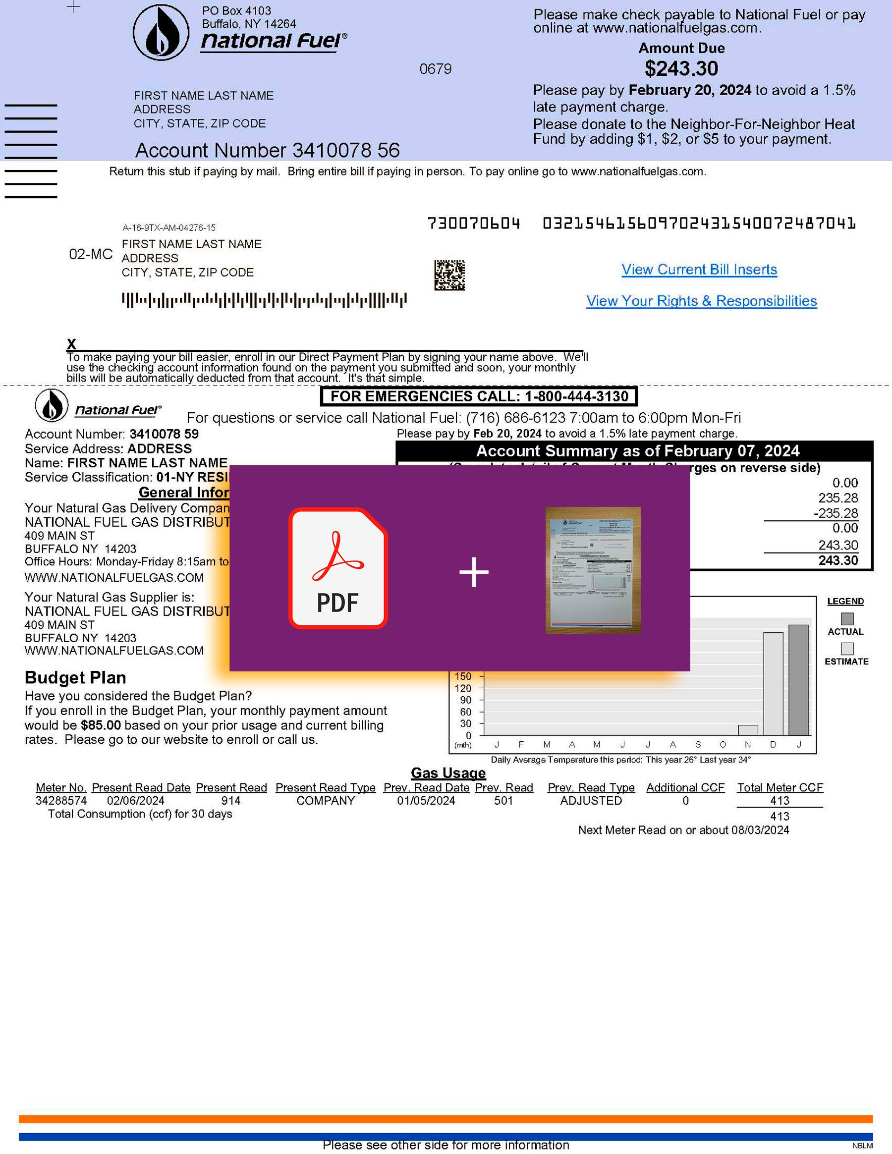 National Fuel Gas document for {State} – proof-of-address label applied