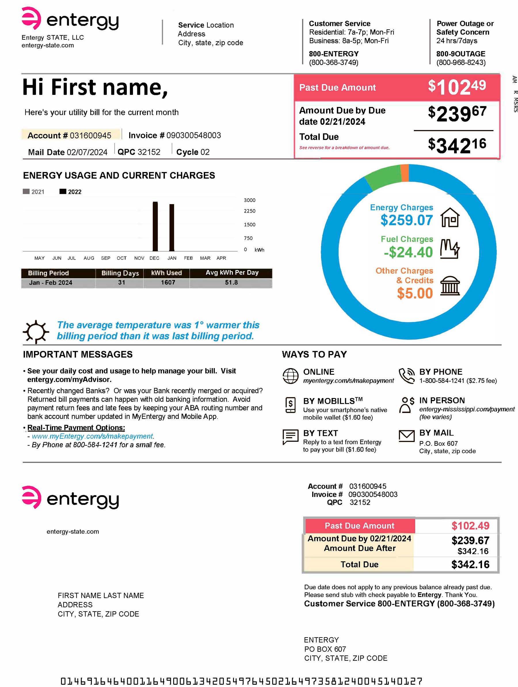 Entergy Entergy {utility type} statement from {State} – modifiable PDF template