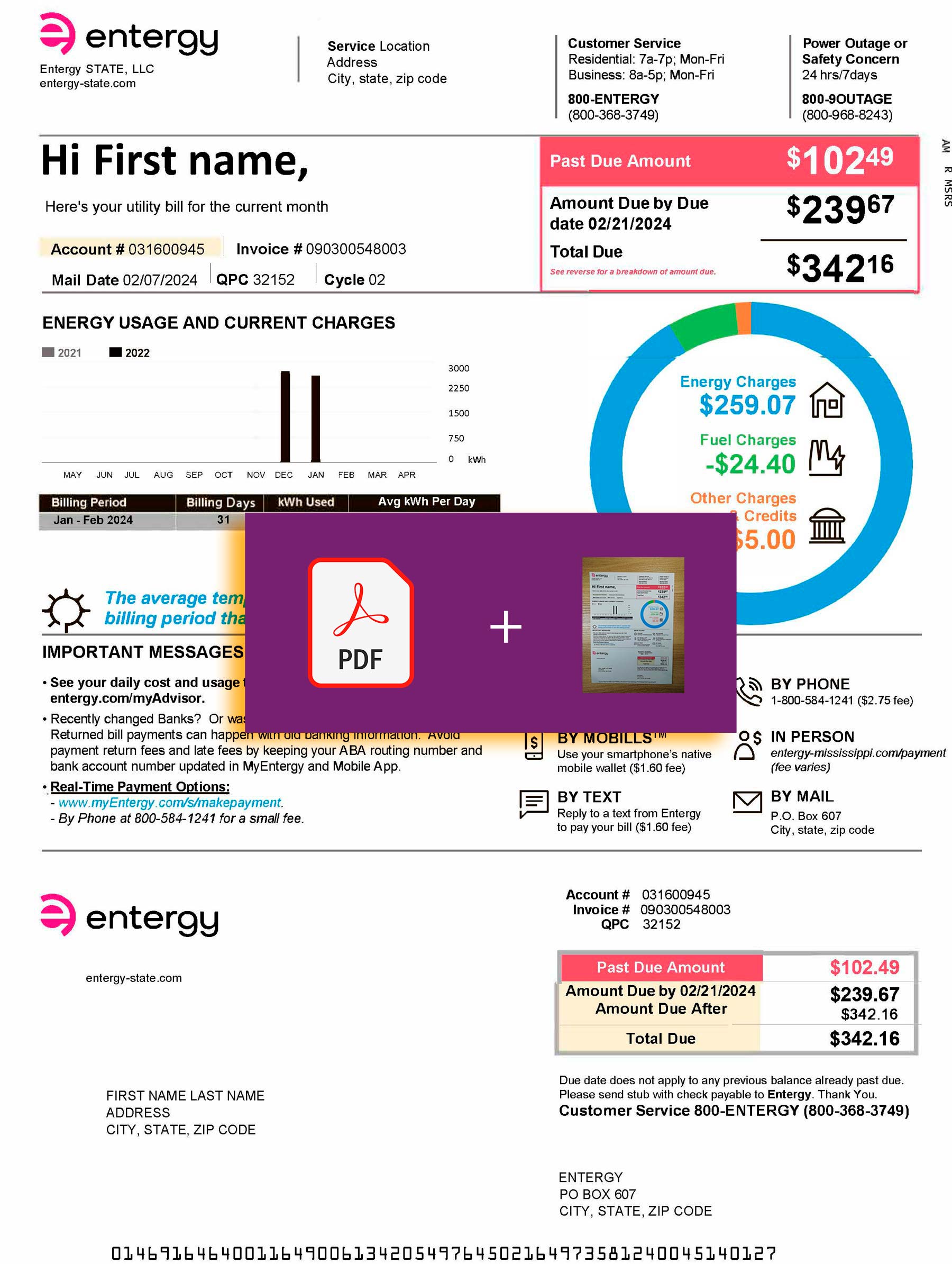 Entergy Downloadable {utility type} bill from Entergy, {State} – banner included