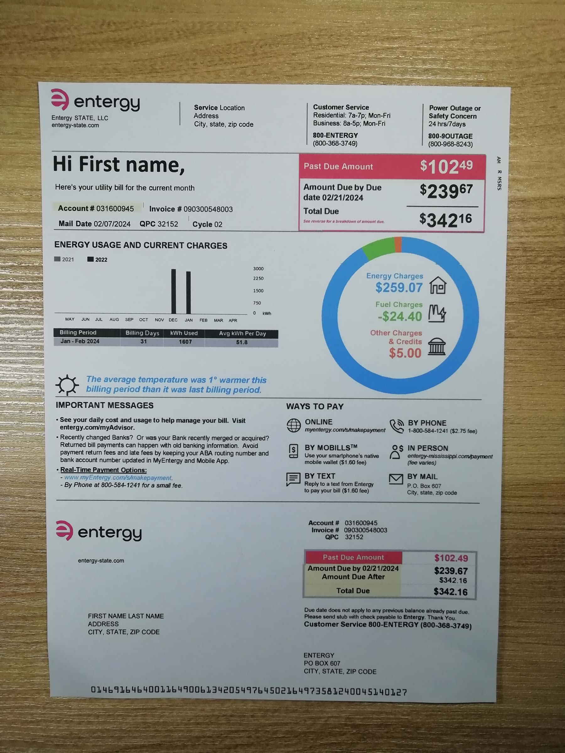 Entergy utility bill template