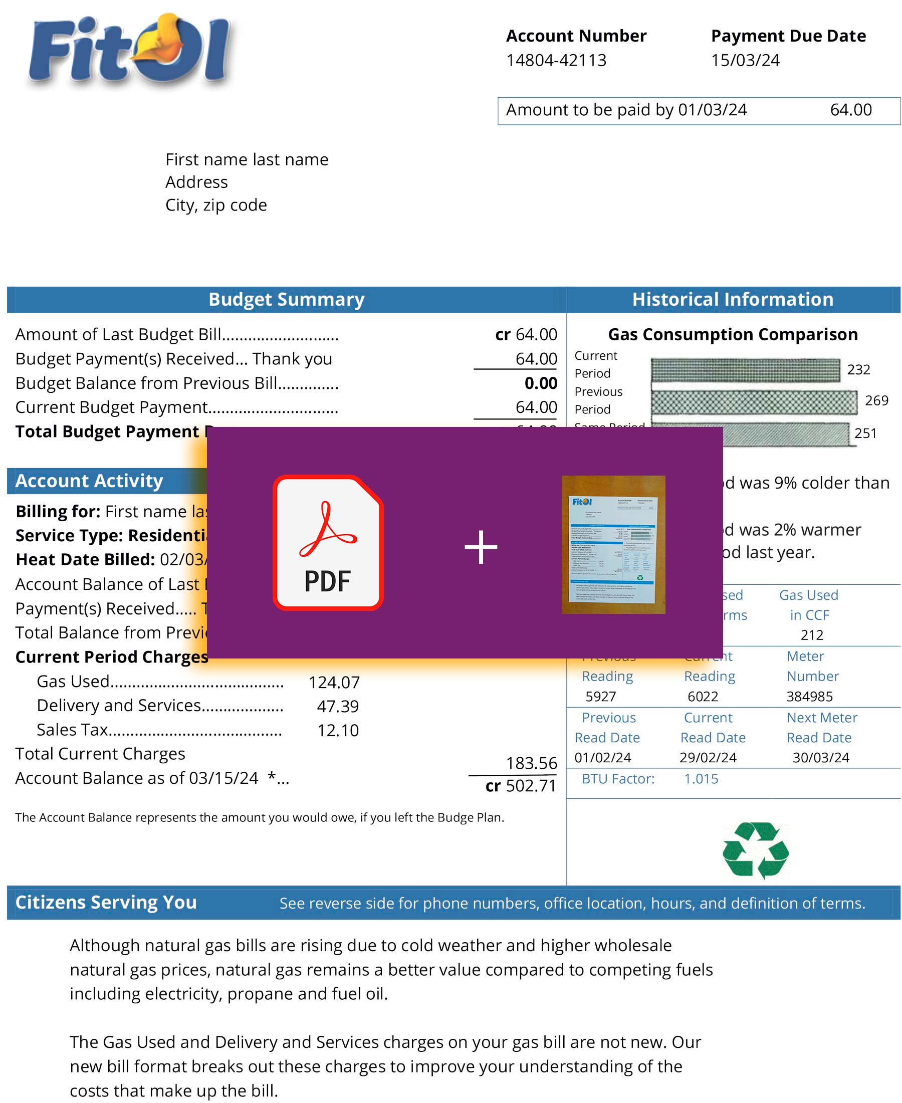 Downloadable {utility type} bill from Fitol, Sweden – banner included