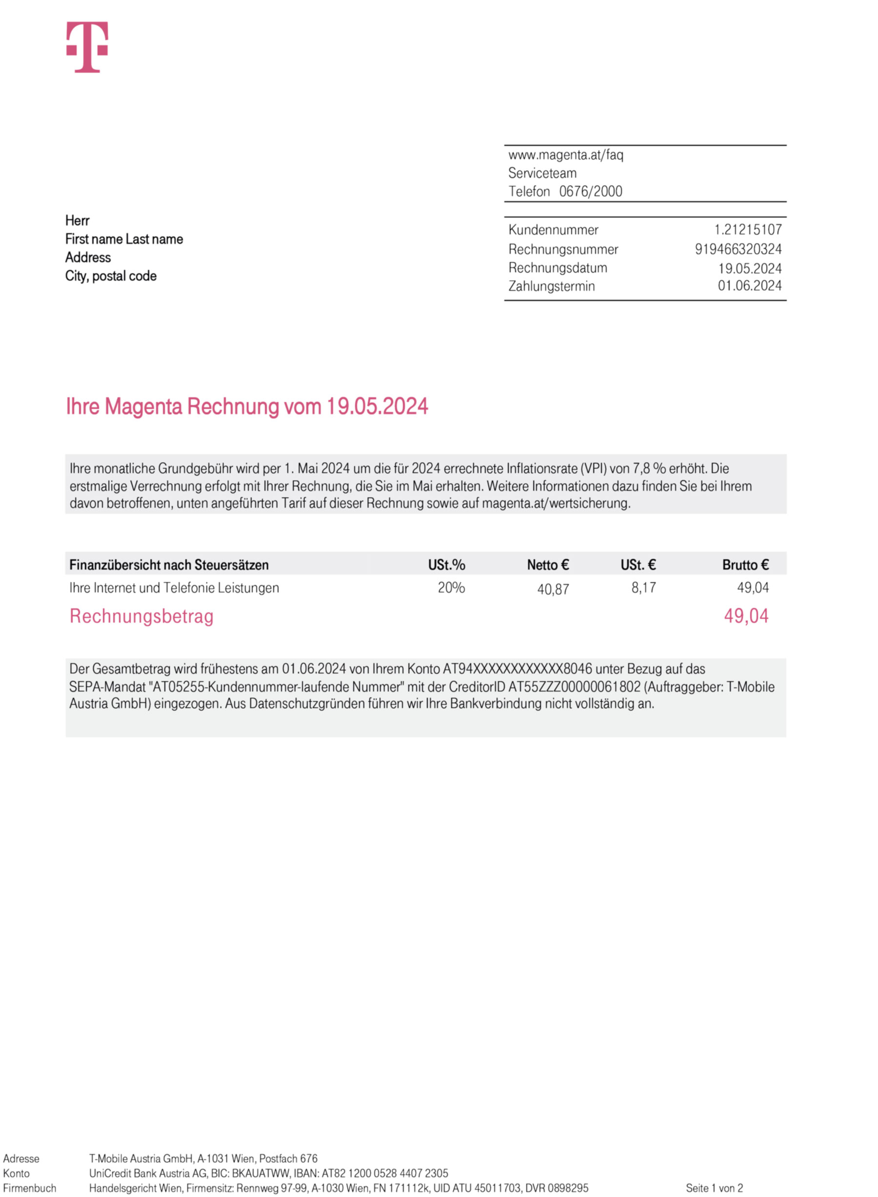 {Provider} {utility type} statement from {State} – modifiable PDF template