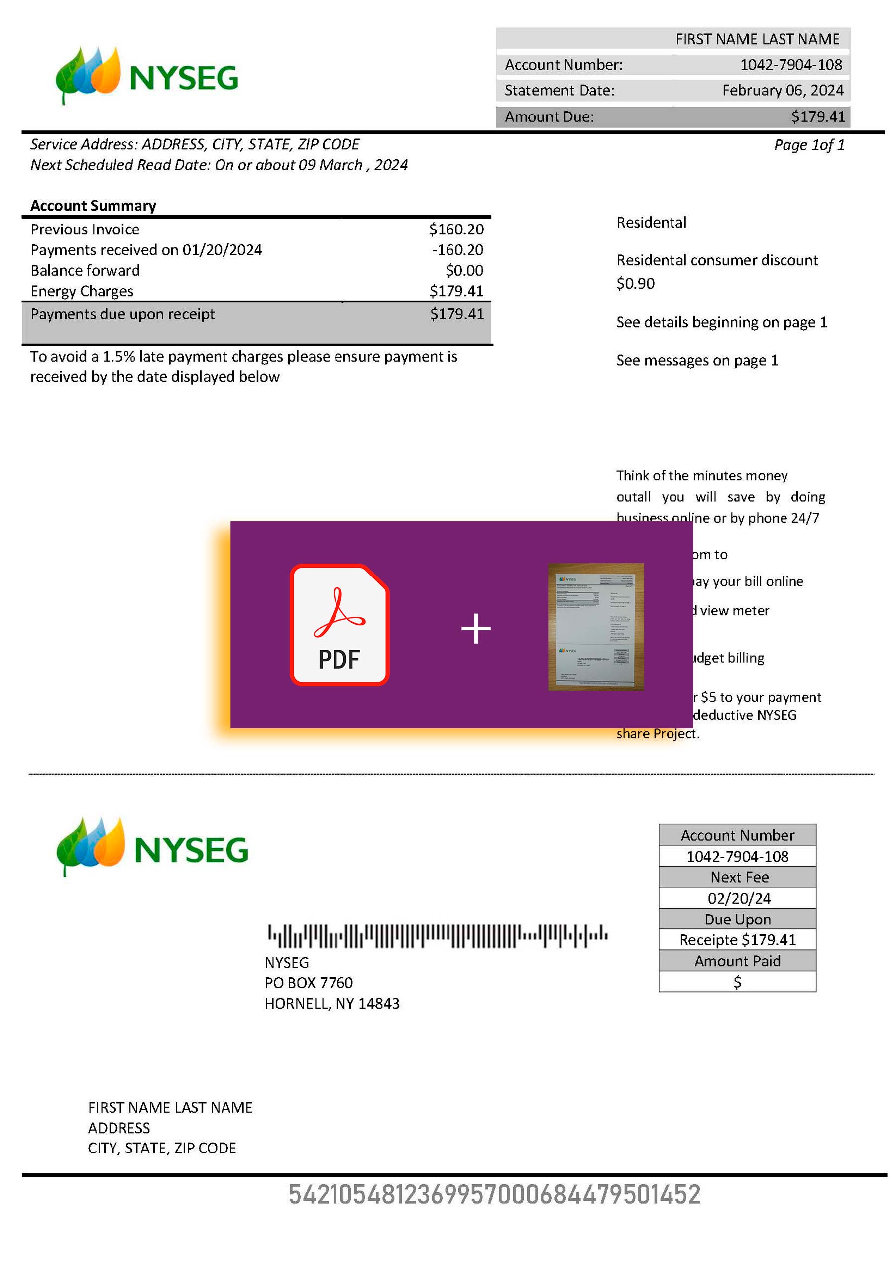 New York State Electric and Gas utility file with verification stamp – ready to use