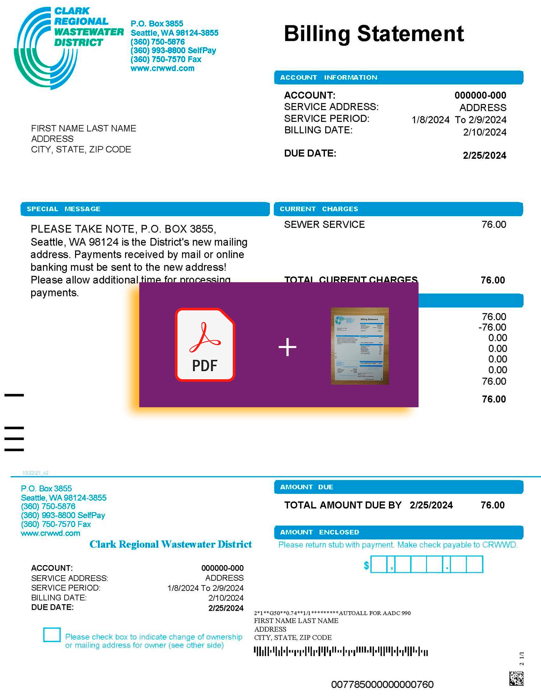 Clark regional wastewater destrict document for {State} – proof-of-address label applied