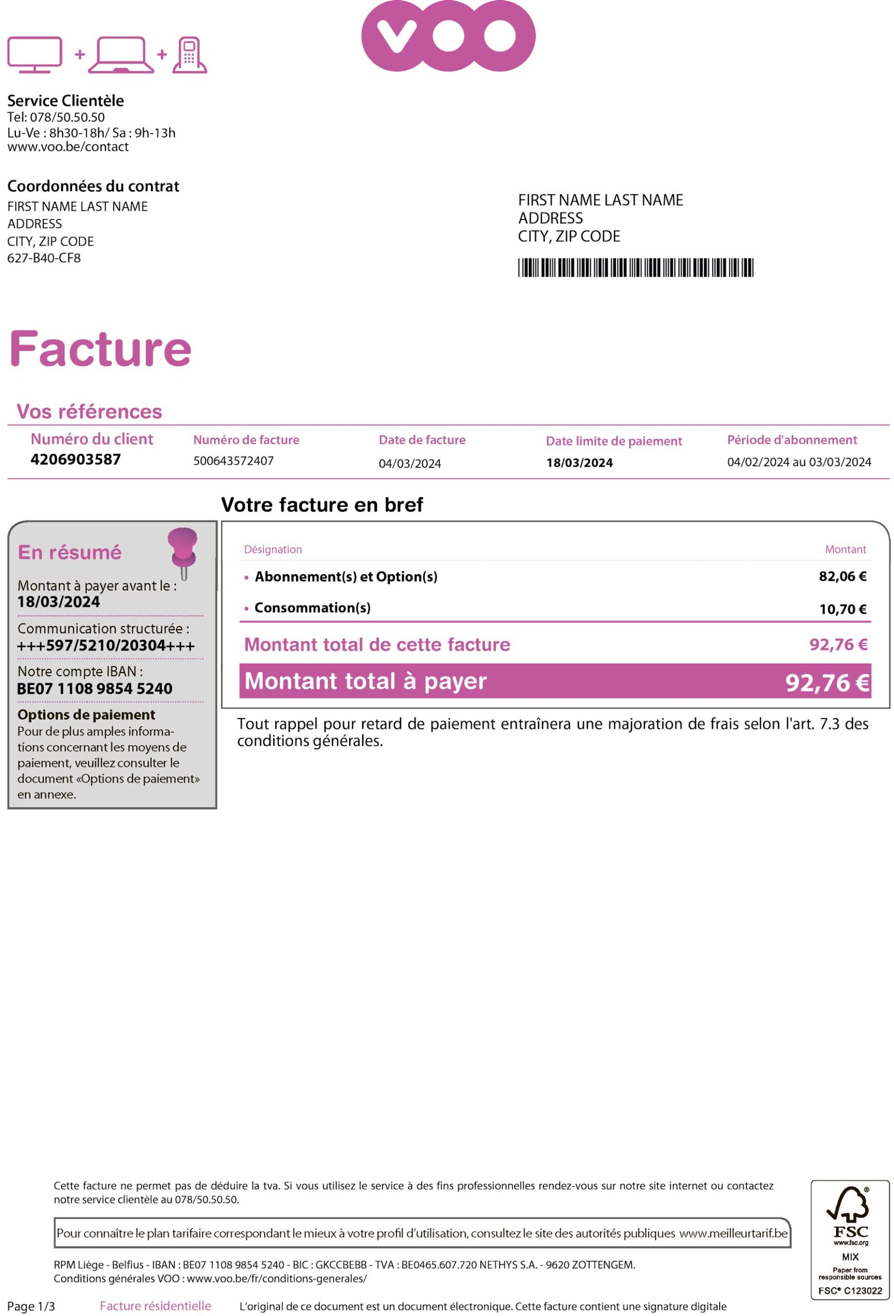 VOO belgium VOO utility bill from {State} – customizable PDF for address proof