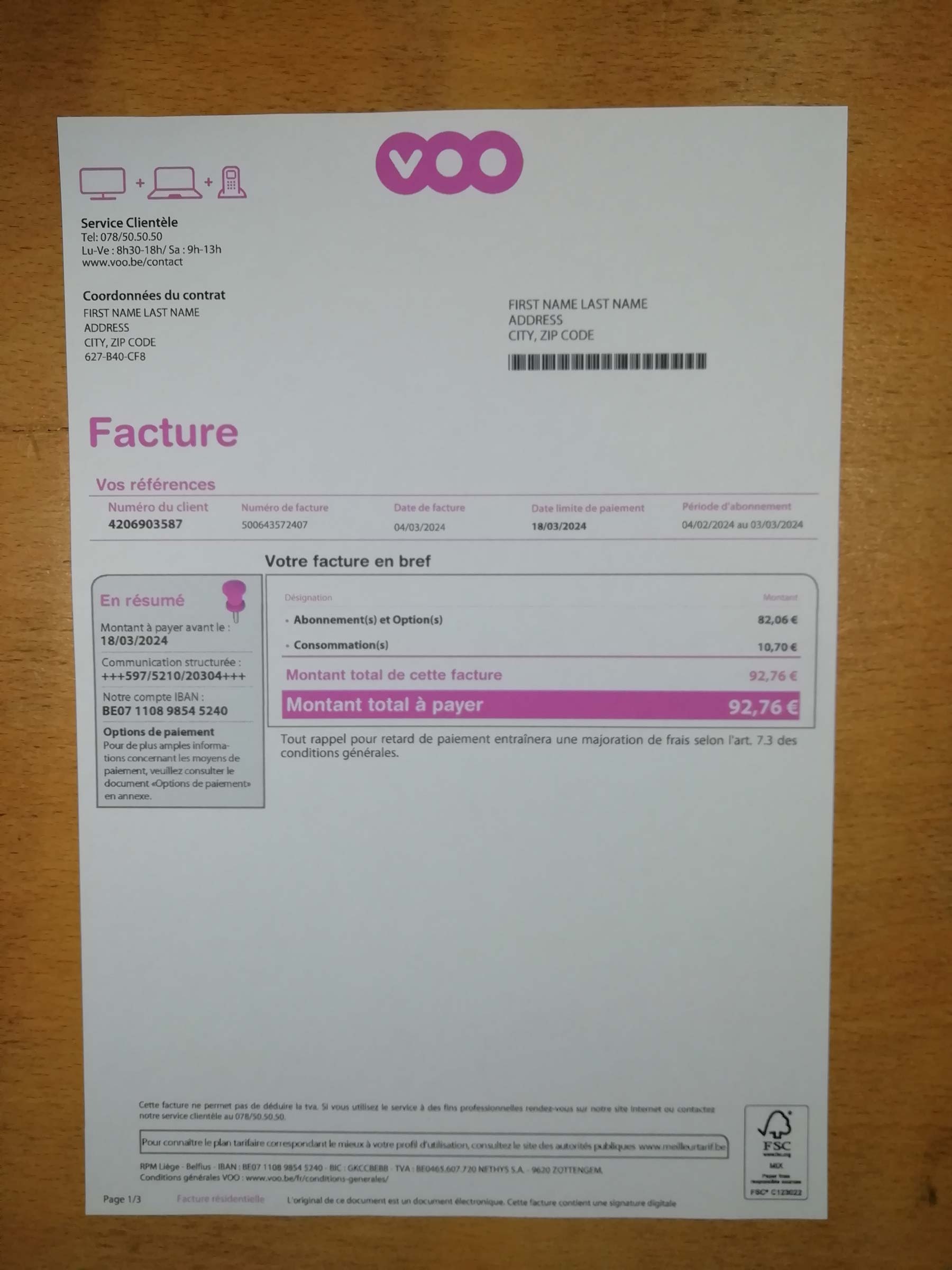 Visual example of printed VOO utility bill in {State}