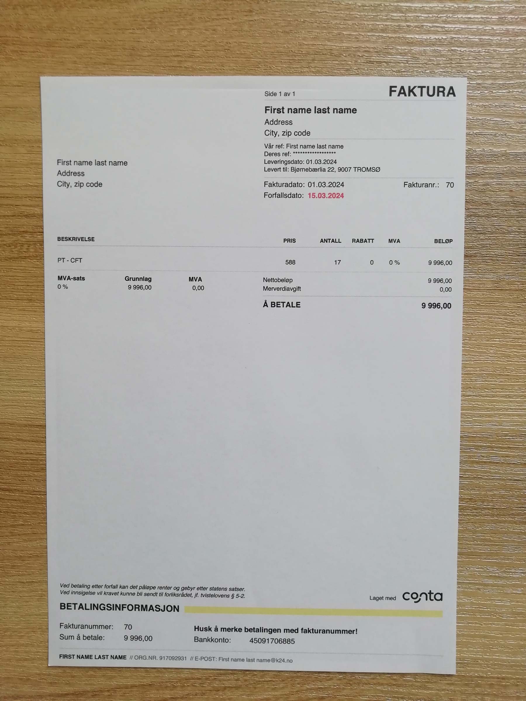 Visual example of printed conta utility bill in {State}
