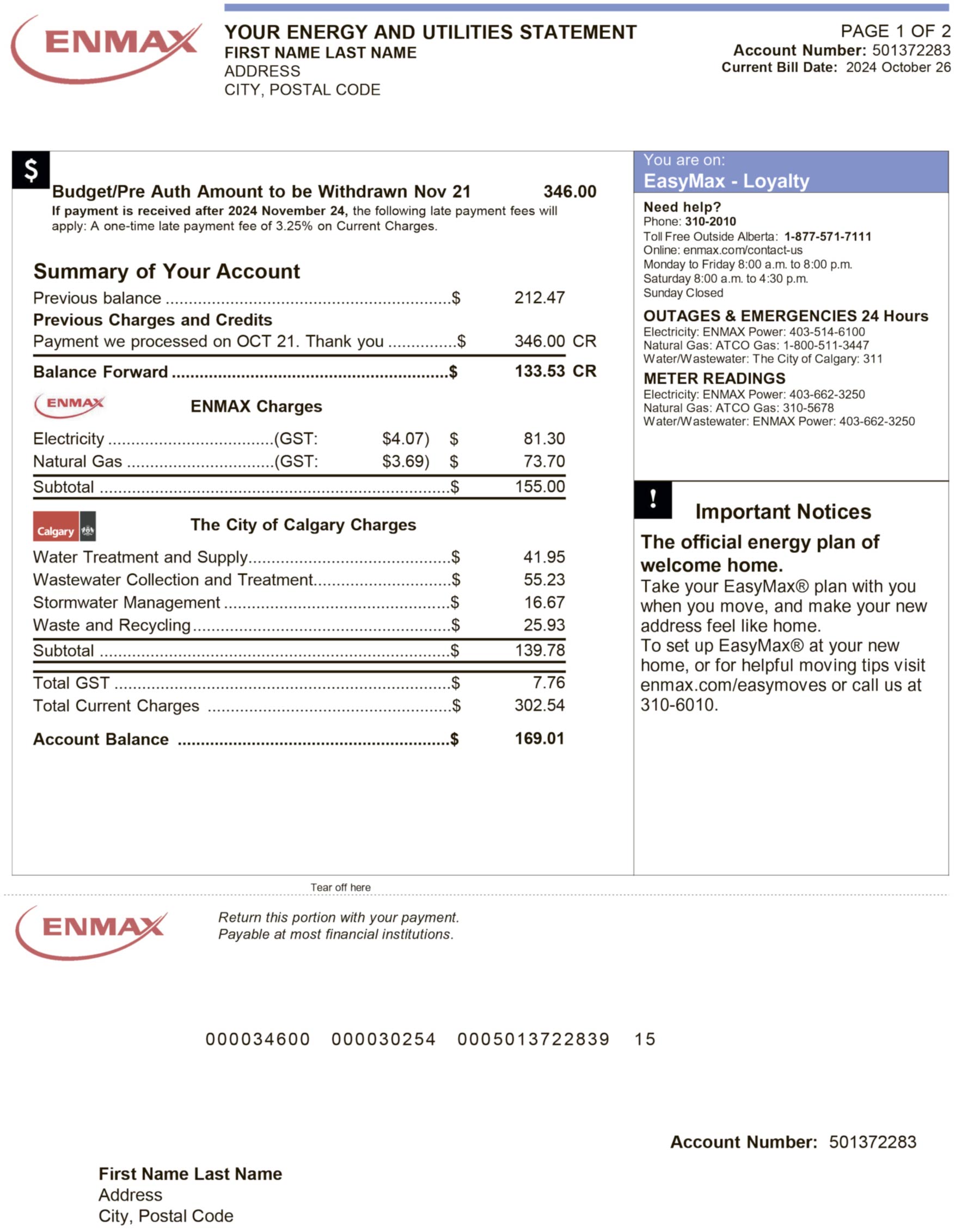 Clean layout of {Provider} {utility type} bill – editable {State} version