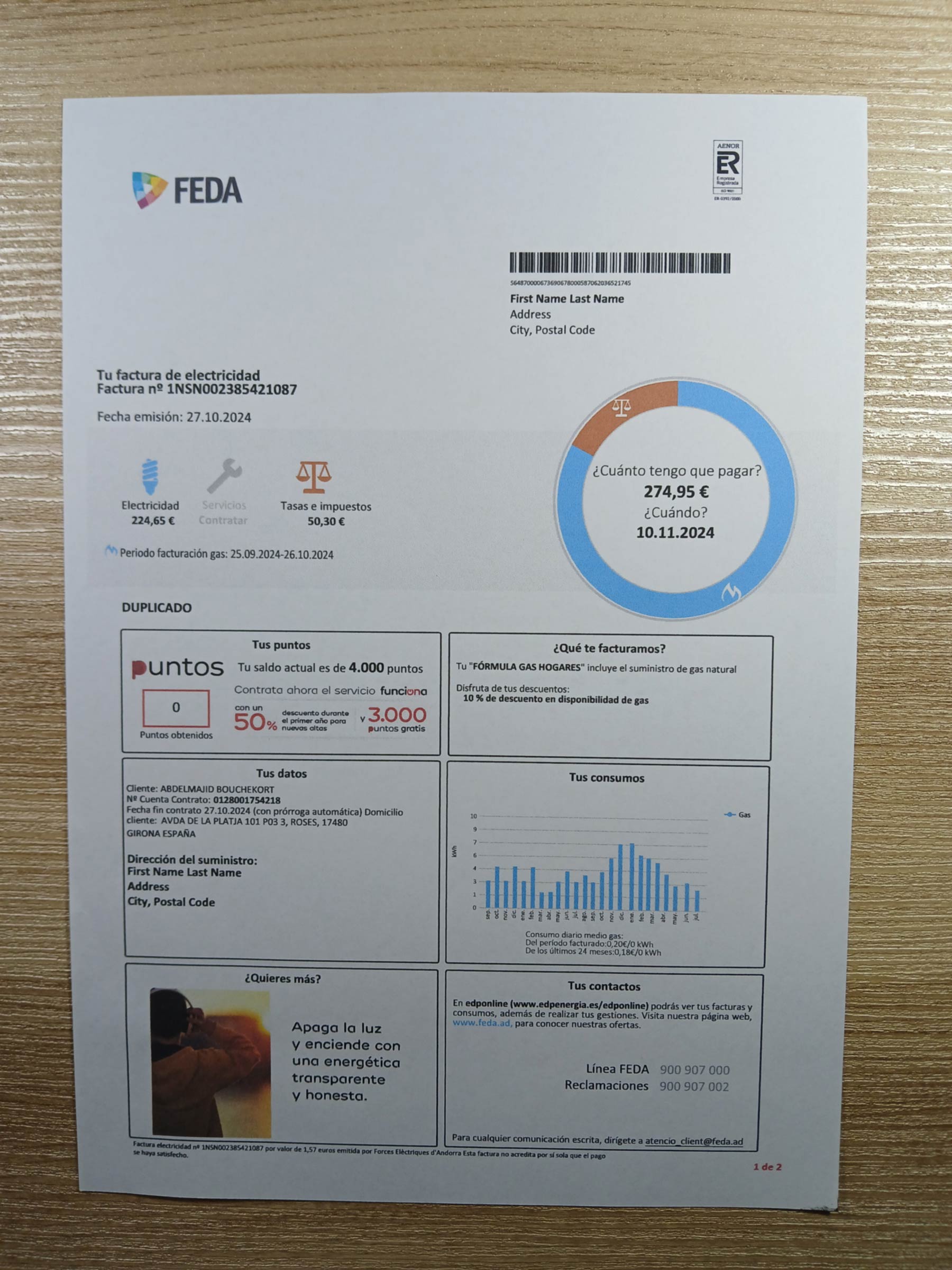 Real photo of {State} {Provider} bill – physical evidence for residence