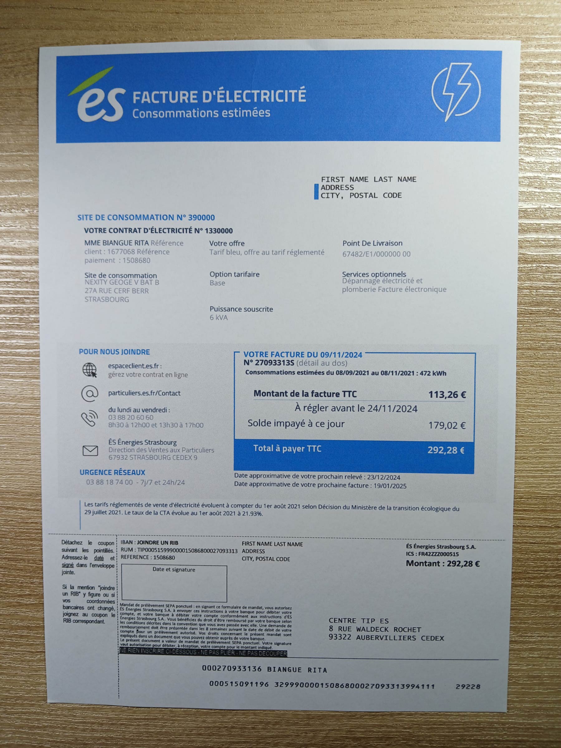 Real photo of {State} {Provider} bill – physical evidence for residence