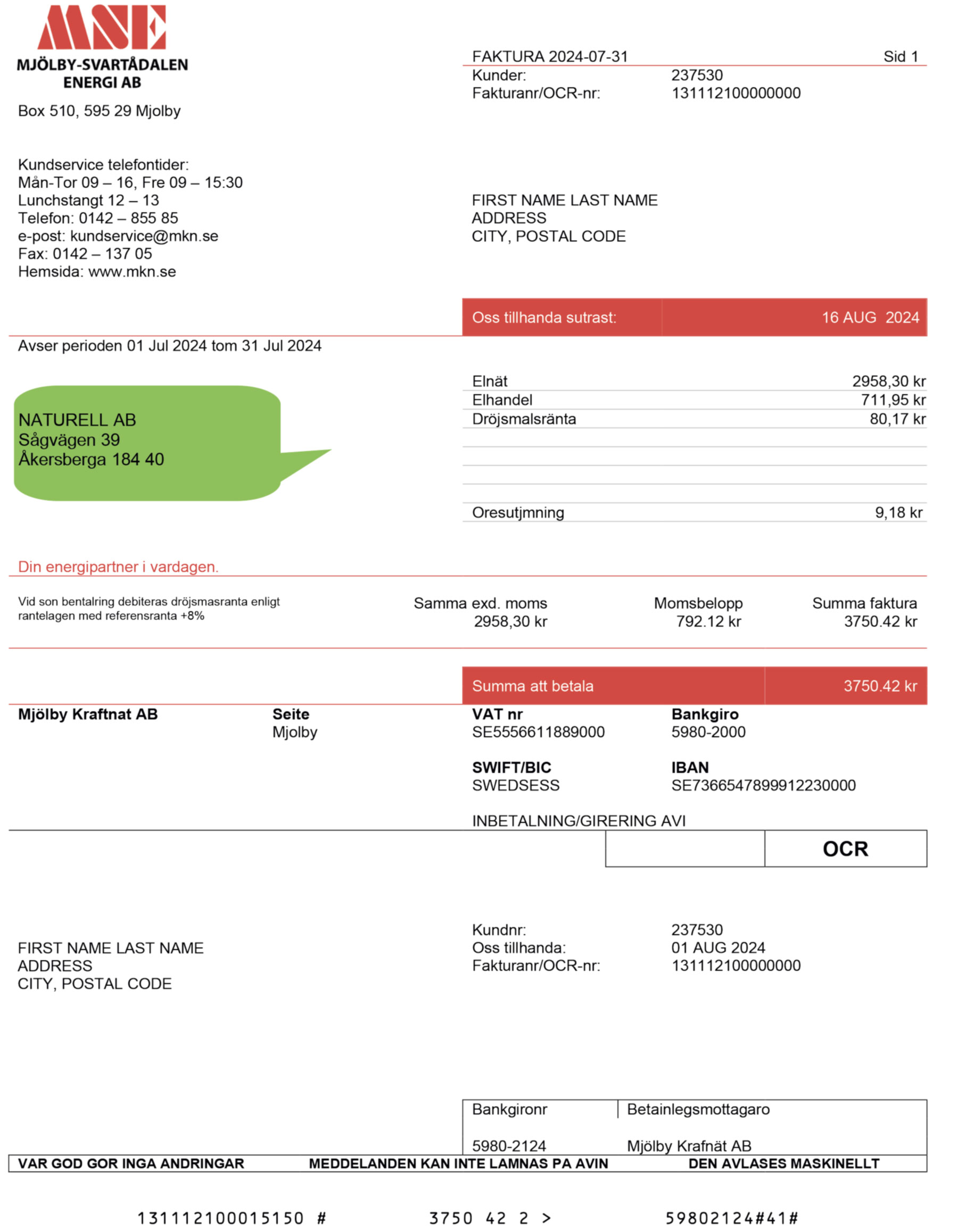 {Provider} utility bill from {State} – customizable PDF for address proof