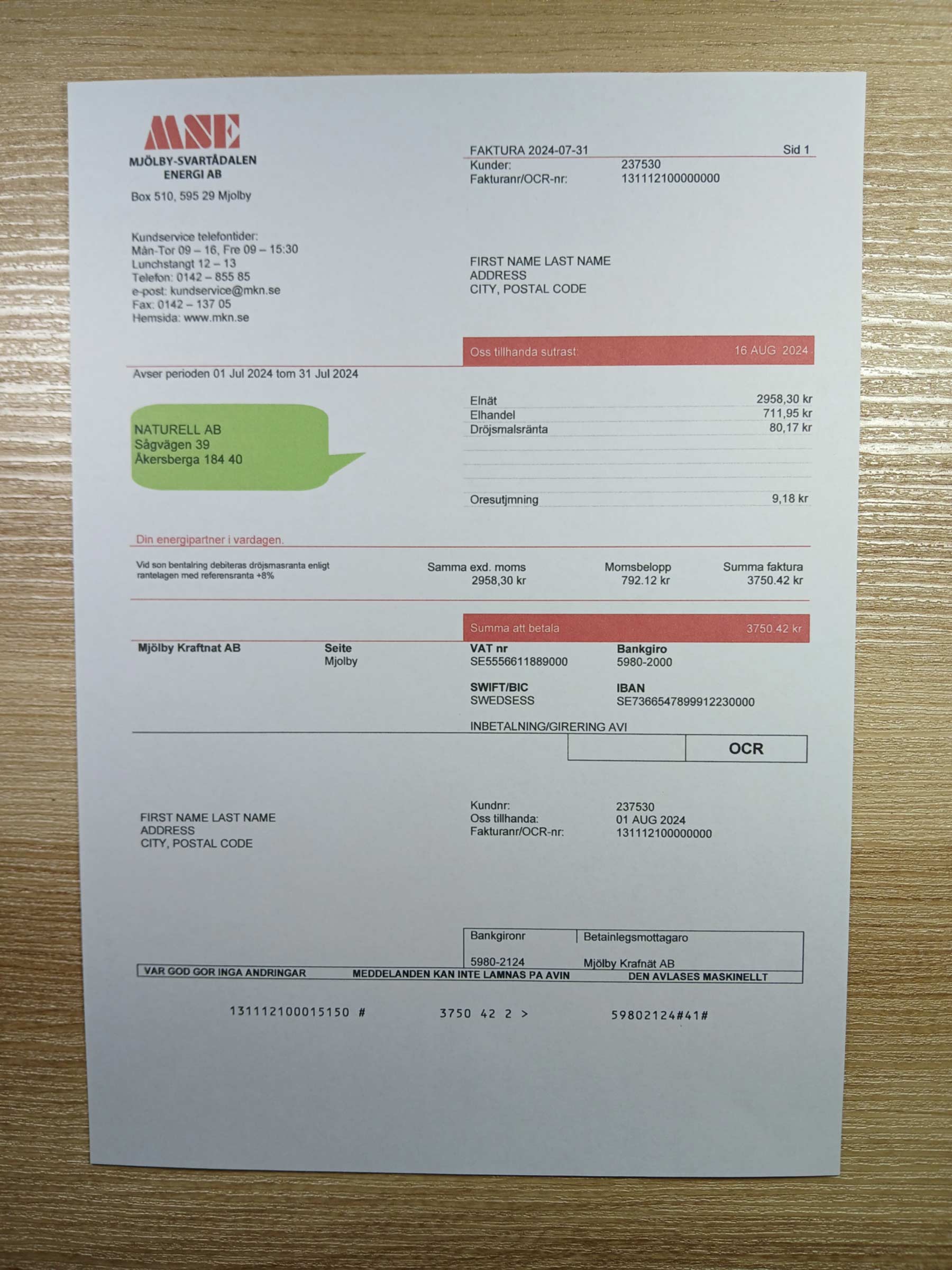 {Provider} bill printed and photographed – address proof from {State}